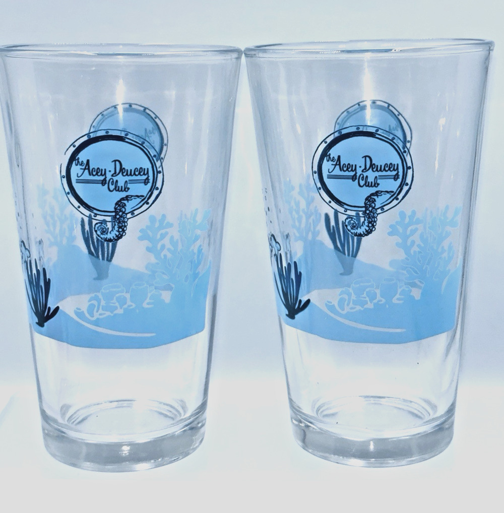 2 Acey-Deucey Bar Tiki Submarine Pint Glasses Tapered Straight San Francisco